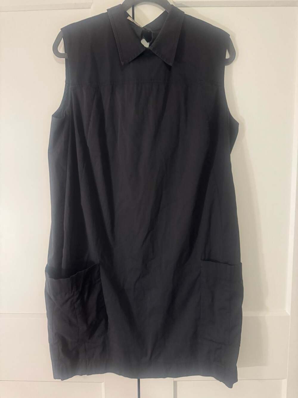 Miu Miu Bluish Black Cotton Blend Sleeveless Collared Mini Dress